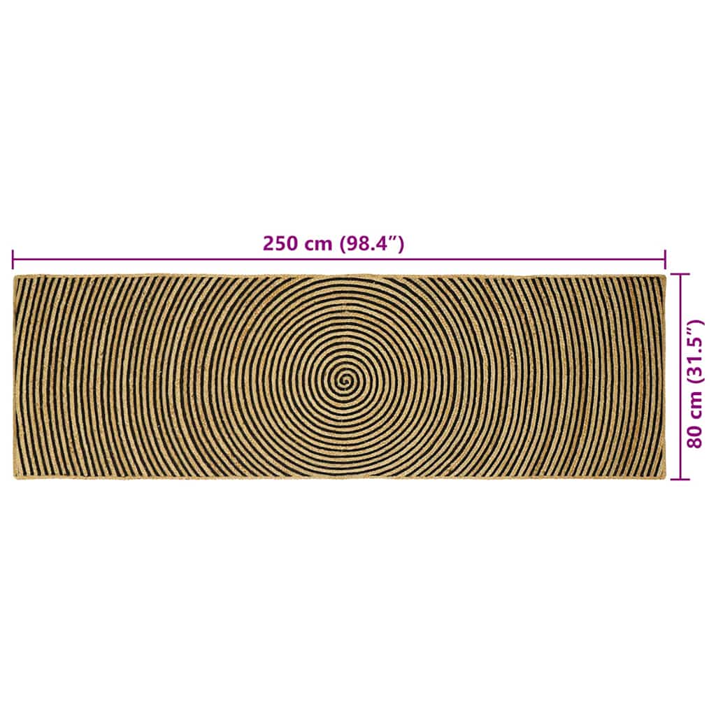 Tappeto Naturale e Nero 80 x 250 cm Juta