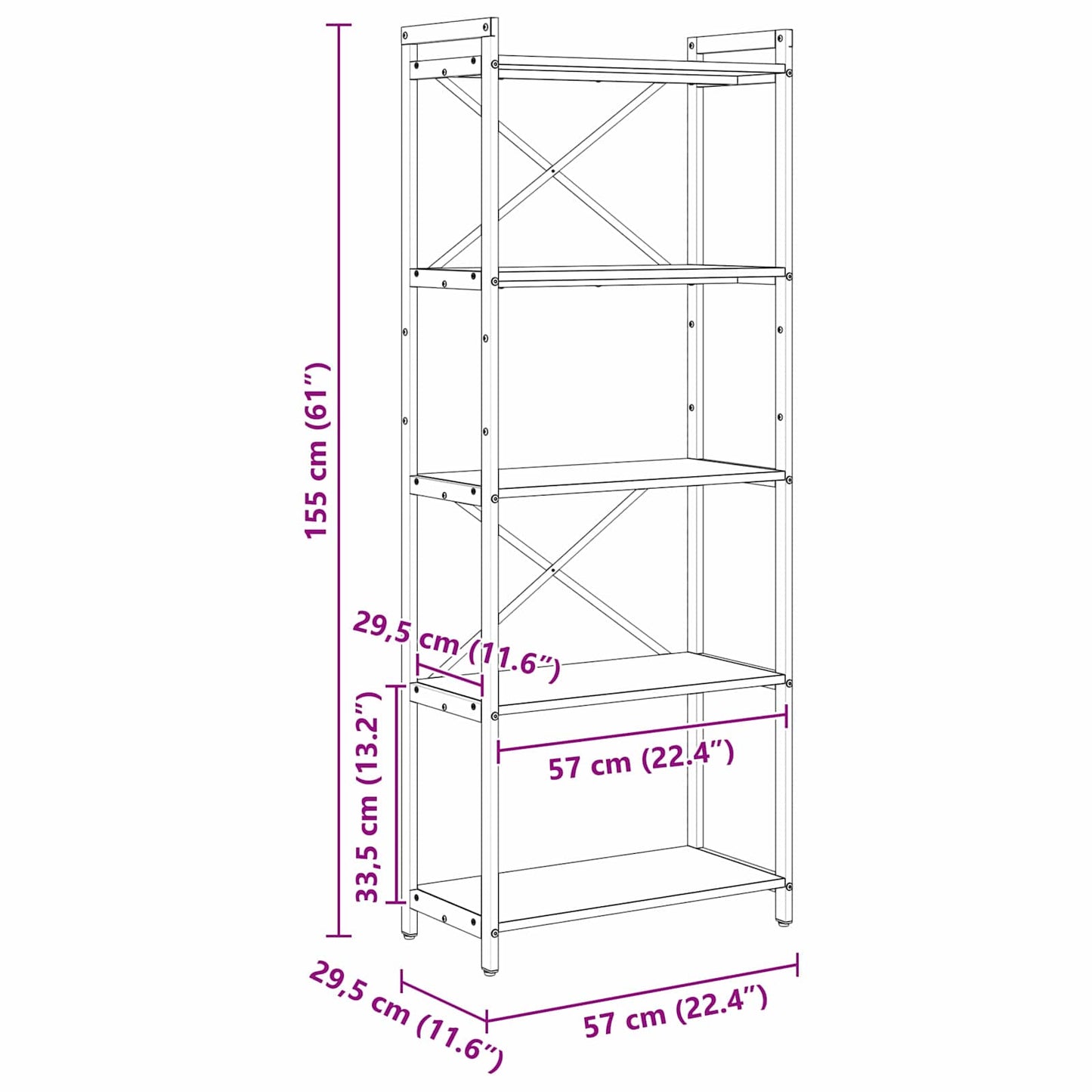 Libreria Rovere Sonoma 60 x 30 x 155 cm Legno multistrato