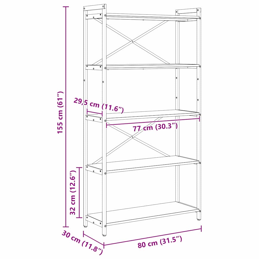 Libreria Rovere fumé 80 x 30 x 155 cm Legno multistrato