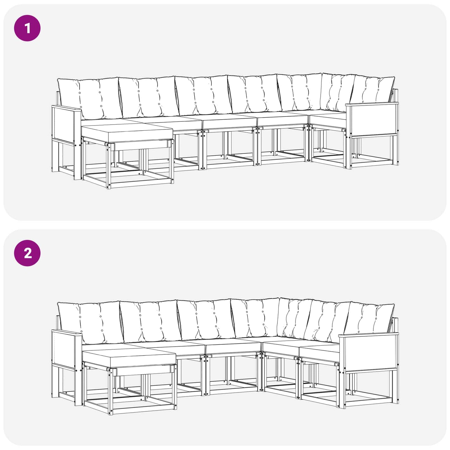 Set di divani da esterno con cuscino 7 pcs Naturale e Nero