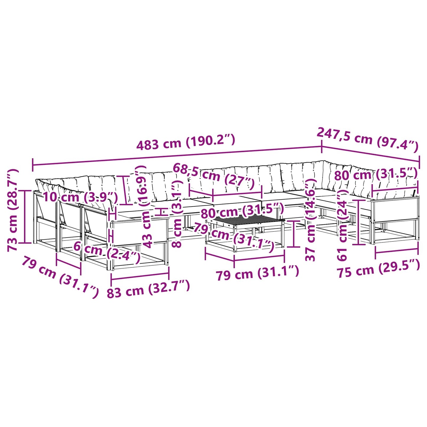Set di divani da esterno con cuscino 11 pcs Naturale e Crema | homemem39