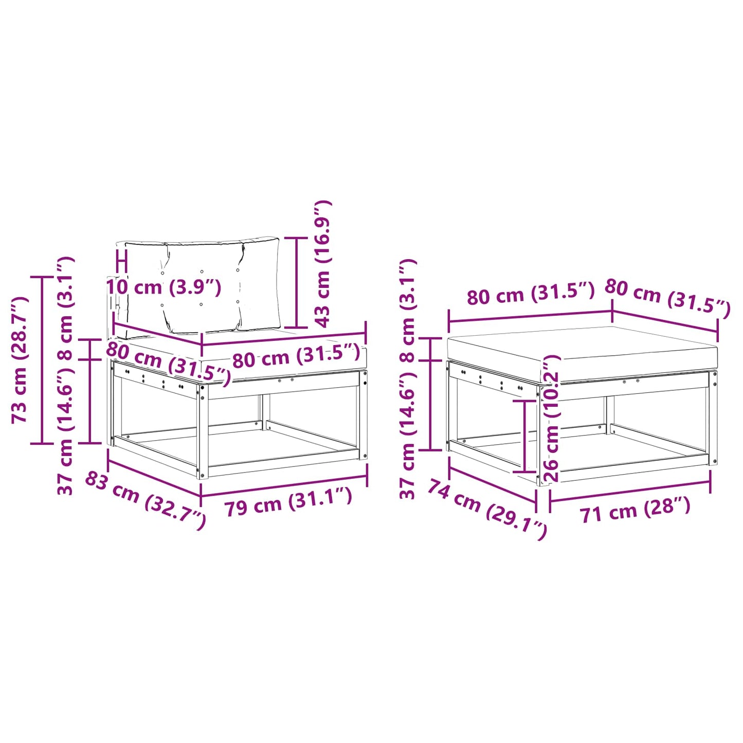 Set di divani da esterno con cuscino 6 pcs Naturale e Antracite | homemem39
