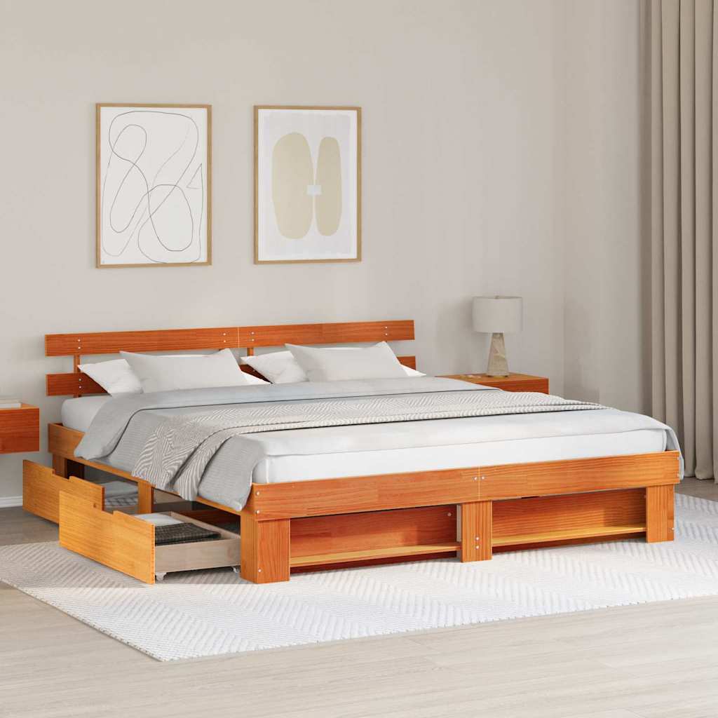 Struttura del letto Marrone cerato 200 x 200 cm Pino massello | homemem39
