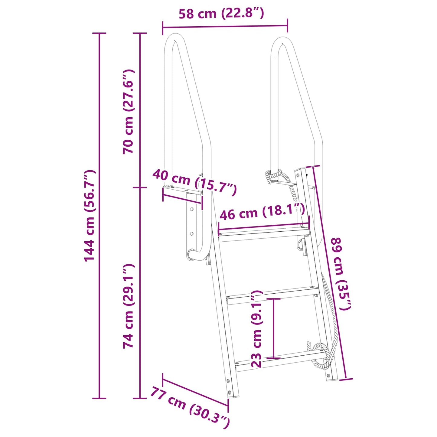 Scala da molo a 3 gradini Argento 58 x 77 x 144 cm Alluminio