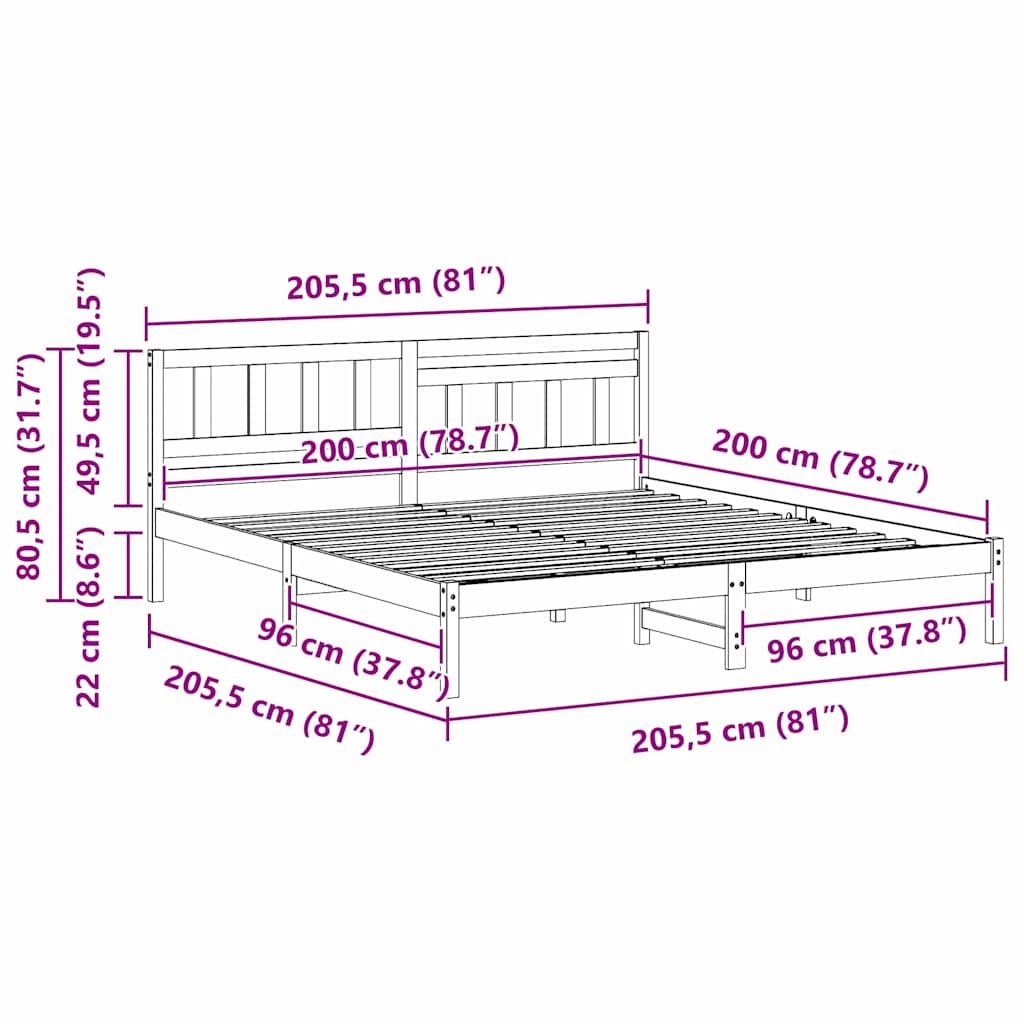 Struttura del letto Marrone cerato 200 x 200 cm Pino massello