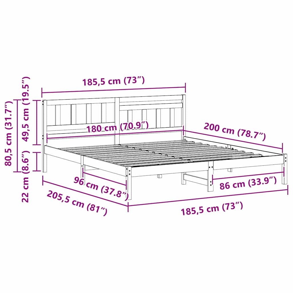 Struttura del letto Marrone cerato 180 x 200 cm Pino massello