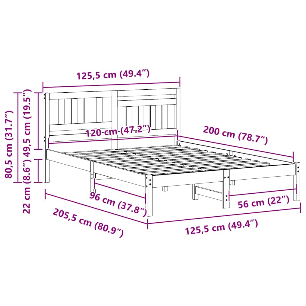 Struttura del letto Marrone 120 x 200 cm Pino massello