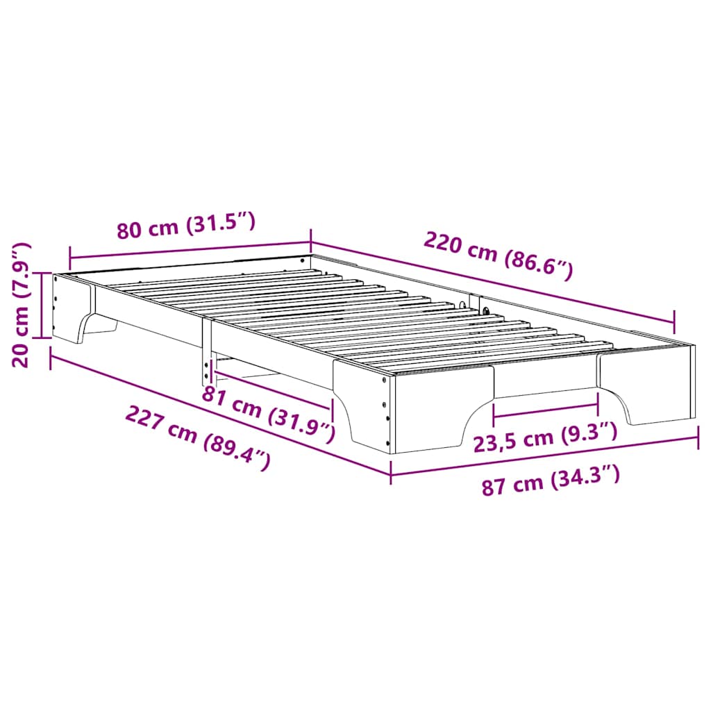 Struttura del letto Bianco 80 x 220 cm Pino massello | homemem39