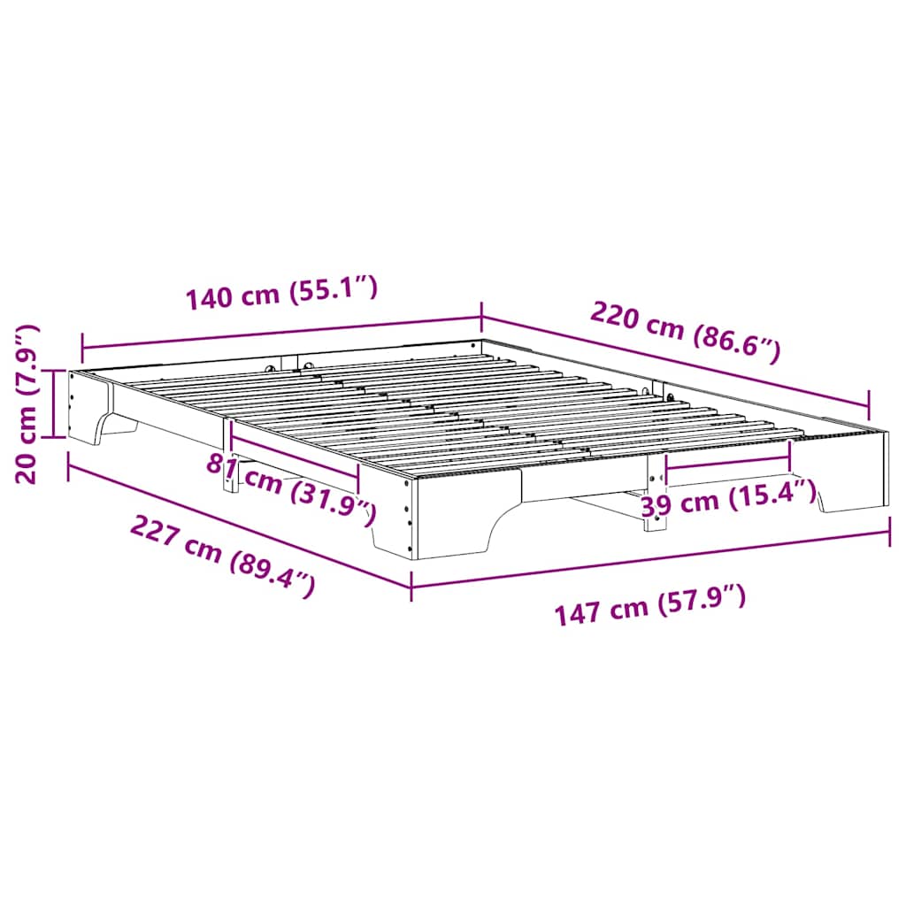 Struttura del letto Bianco 140 x 220 cm Pino massello | homemem39