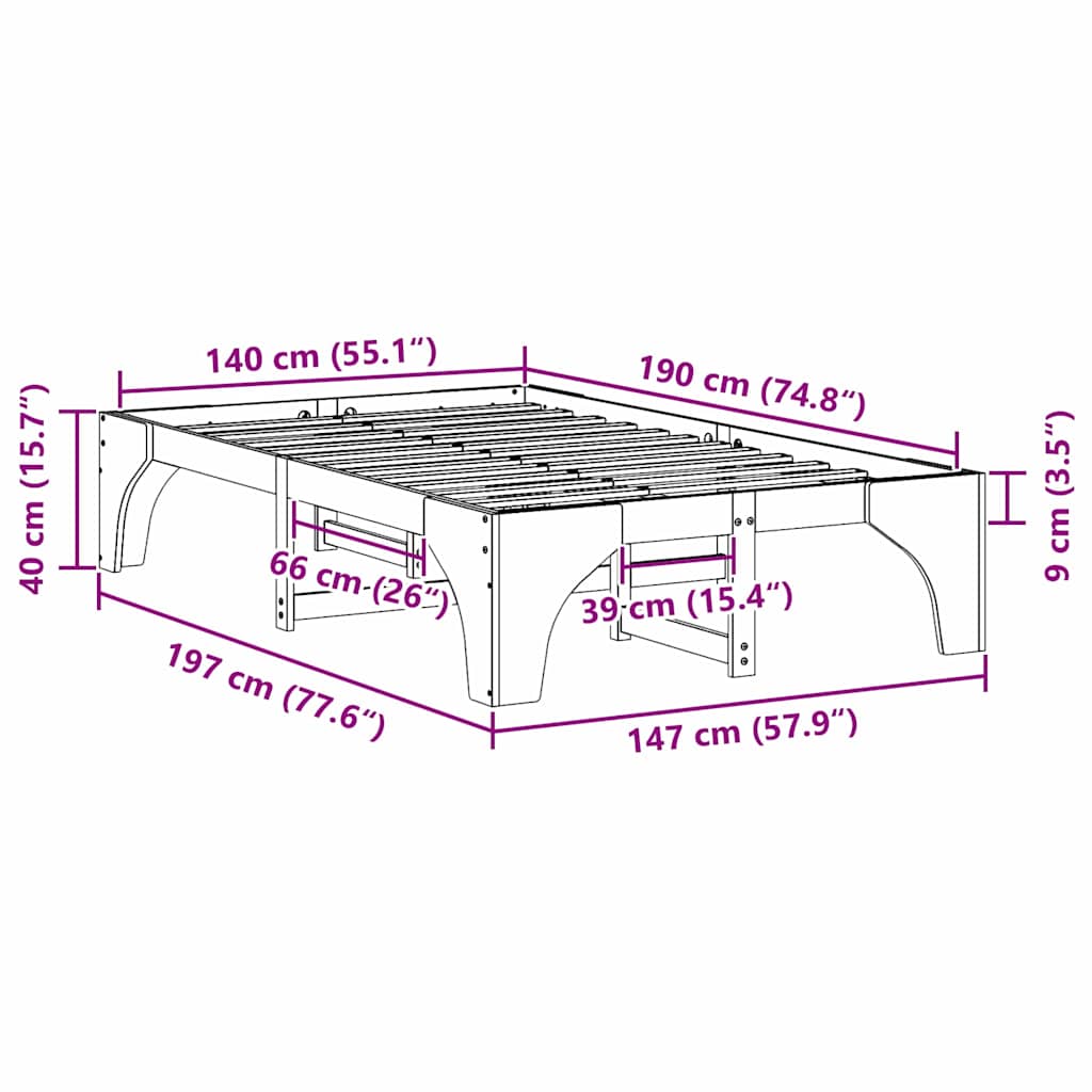 Struttura del letto Marrone 140 x 190 cm Pino massello
