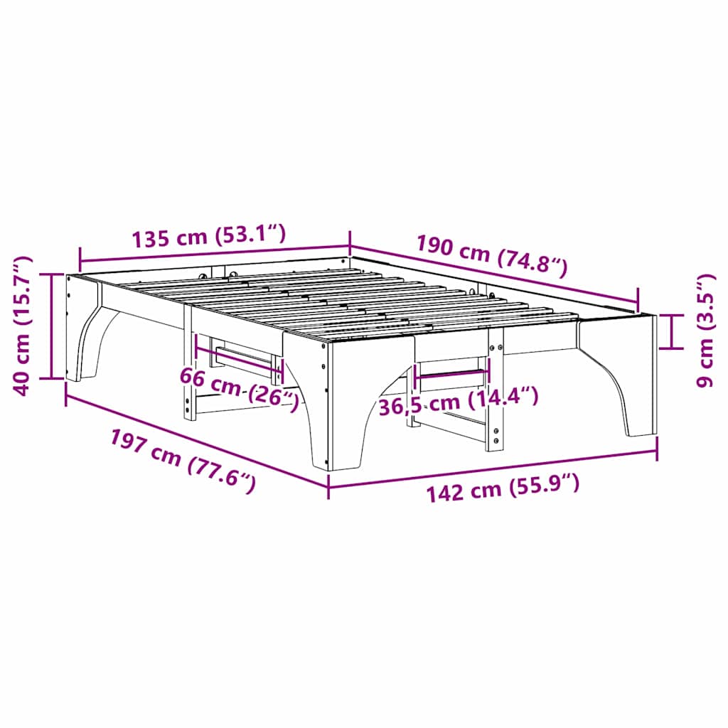 Struttura del letto Marrone 135 x 190 cm Pino massello