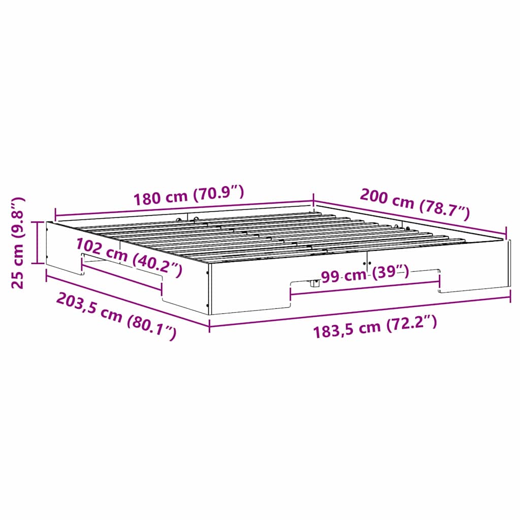 Struttura letto a terra con archiviazione Marrone 180 x 200 cm