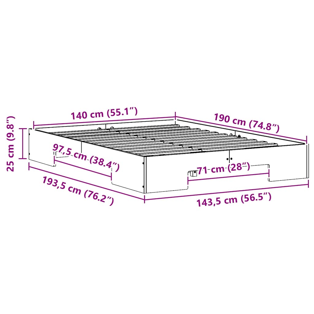 Struttura letto a terra con archiviazione Bianco 140 x 190 cm