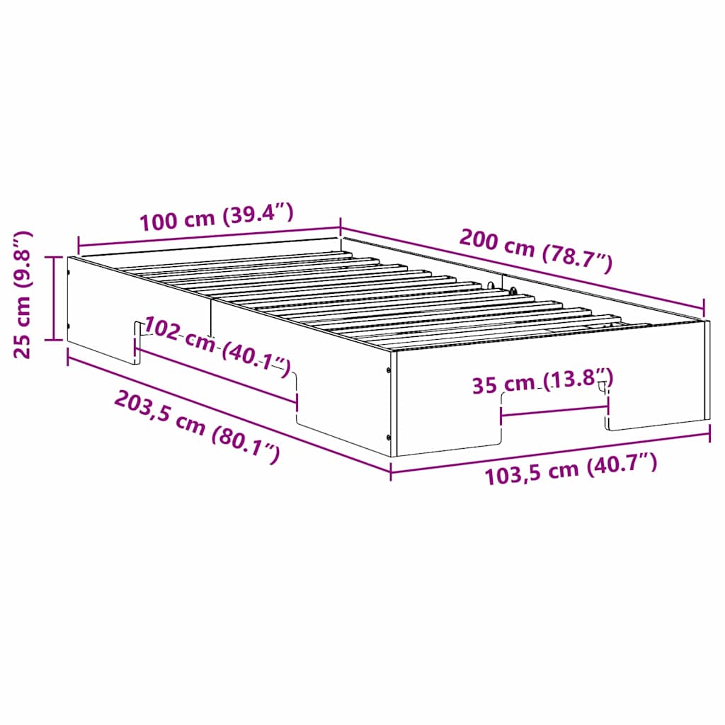 Struttura letto a terra con archiviazione Bianco 100 x 200 cm