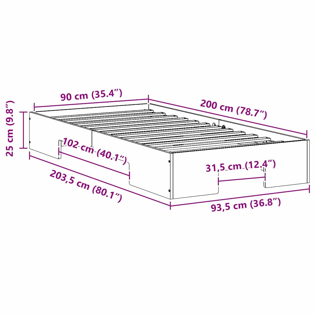 Struttura letto a terra con archiviazione Marrone 90 x 200 cm