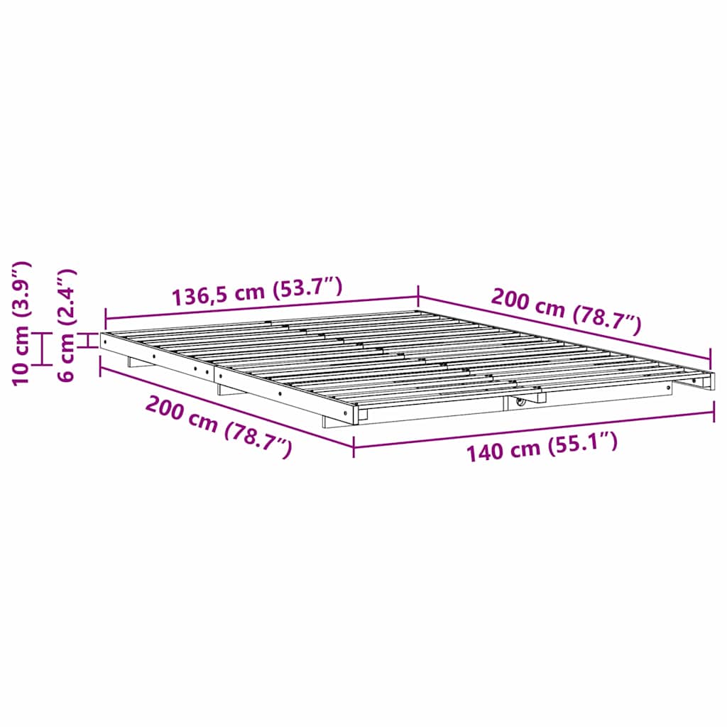 Struttura del letto Bianco 140 x 200 cm Pino massello | homemem39