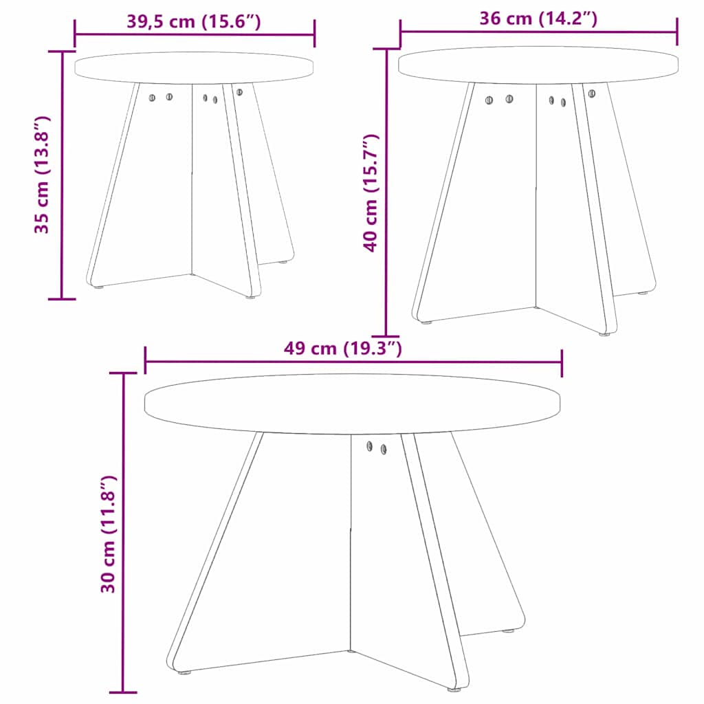 Tavolino da salotto 3 pcs Marrone cerato