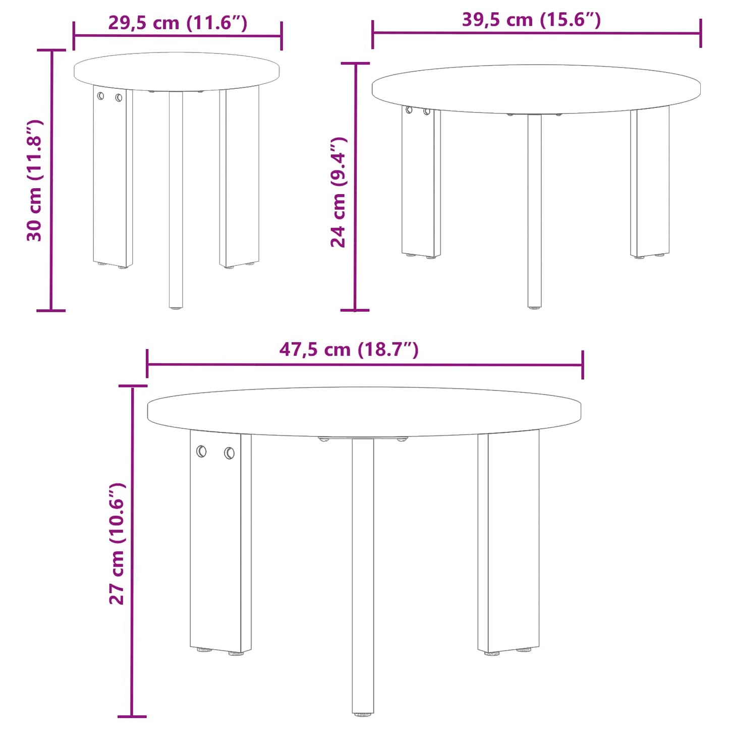 Tavolino da salotto 3 pcs Naturale Legno di pino massello