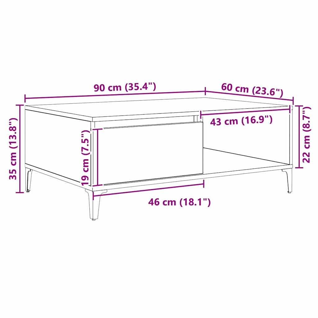 Tavolino da salotto Rovere nero 90 x 60 x 35 cm | homemem39