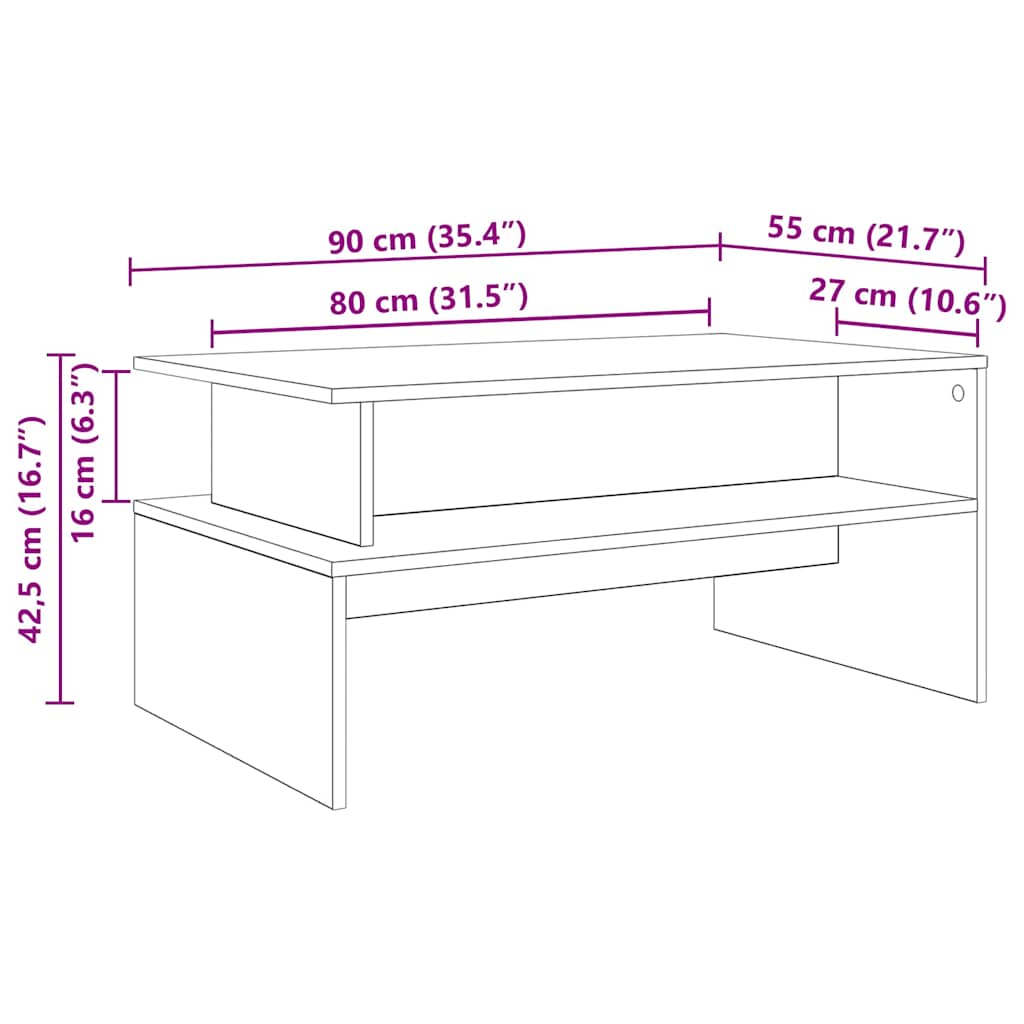 Tavolino da salotto Rovere artigianale 90 x 55 x 42,5 cm