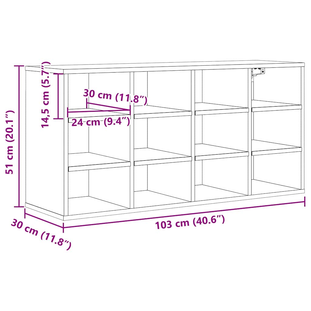 Mobile per scarpe con lo scaffale Rovere Nero 103 x 30 x 51 cm