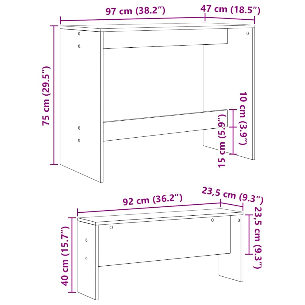 Set da pranzo 2 pcs Rovere nero Legno multistrato
