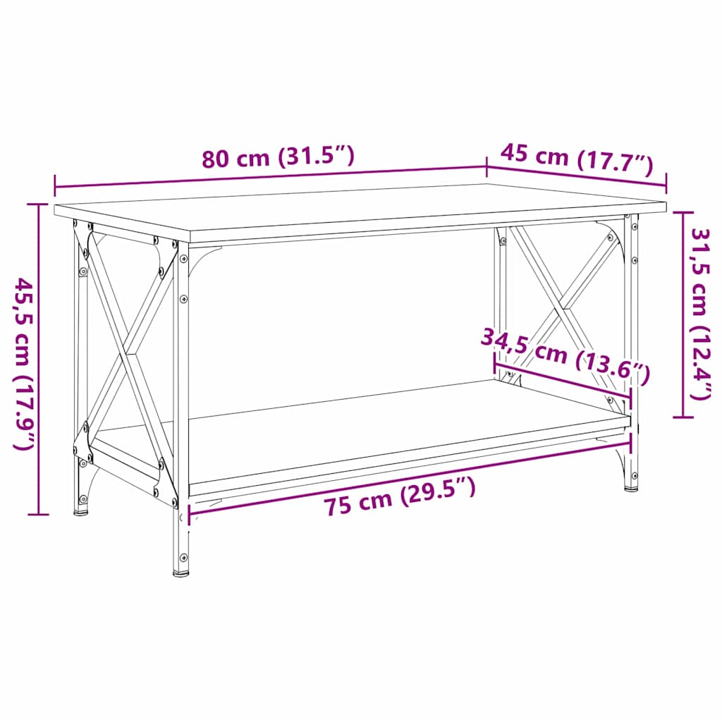 Tavolino da salotto Rovere nero 80 x 45 x 45.5 cm