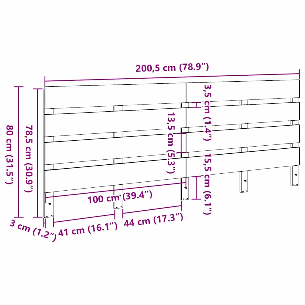 Testiera Marrone cerato 200,5 x 3 x 80 cm Pino massello