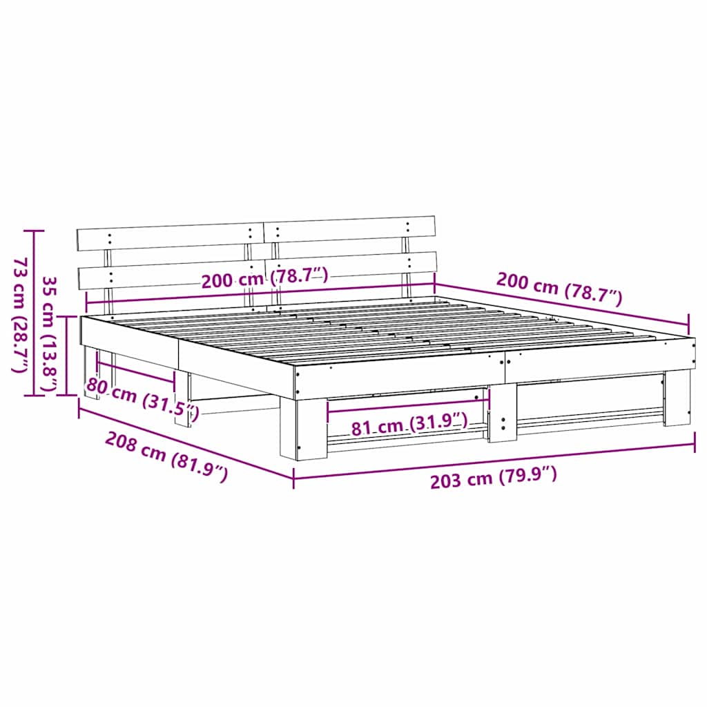 Struttura del letto Bianco 200 x 200 cm Pino massello
