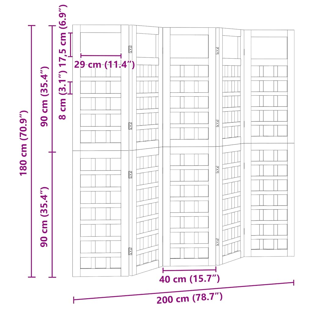 Schermo divisorio 5 pcs Marrone 200 x 180 cm - homemem39