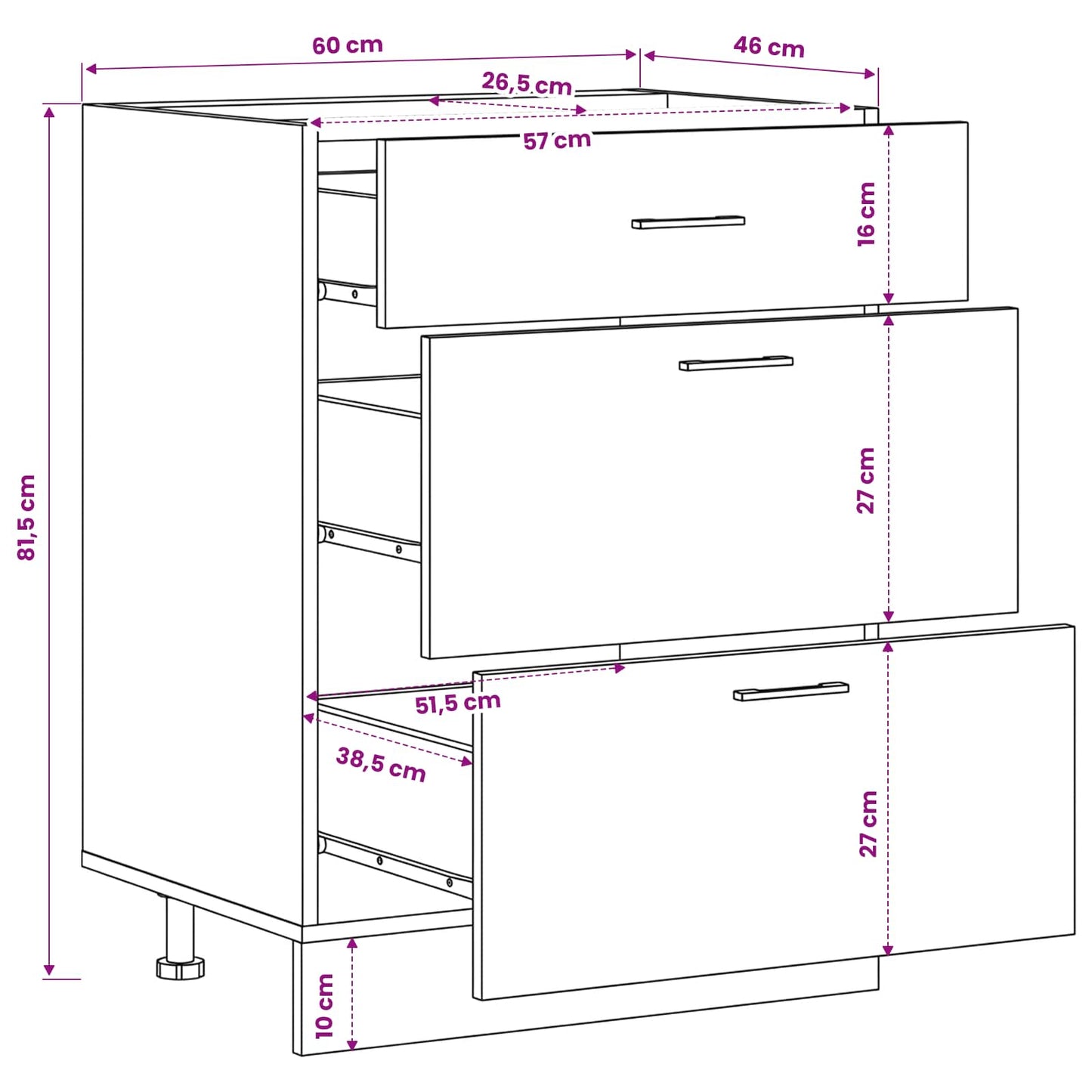 Base per Cucina Rovere Nero 60 x 46 x 81,5 cm