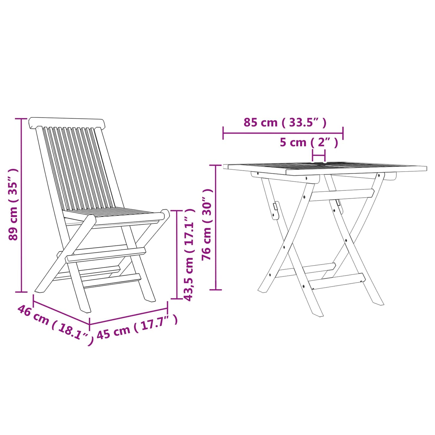 Set da Pranzo per Giardino 3 pcs Marrone