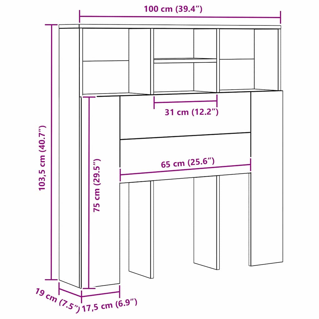 Testata del letto con testiera Rovere Nero 100 x 19 x 103,5 cm