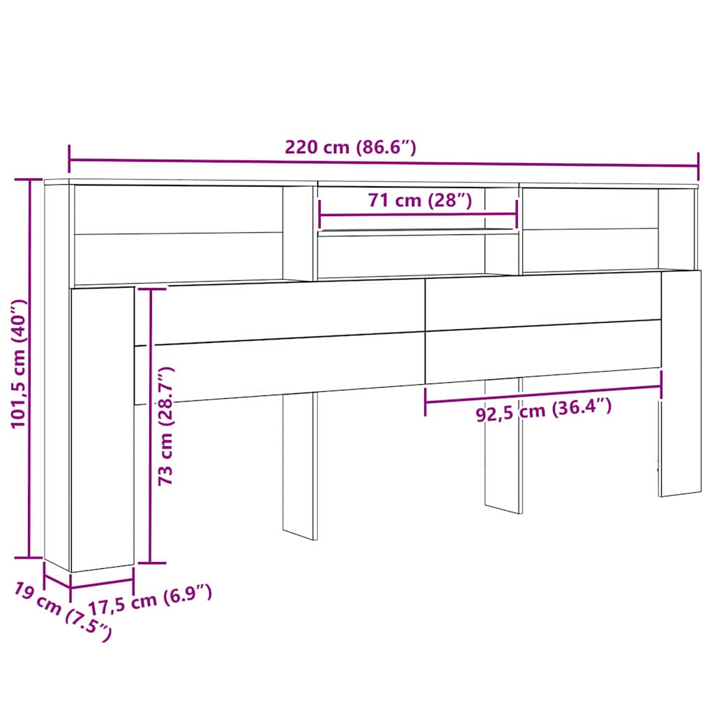 Testata del letto Rovere artigianale 220 x 19 x 101,5 cm