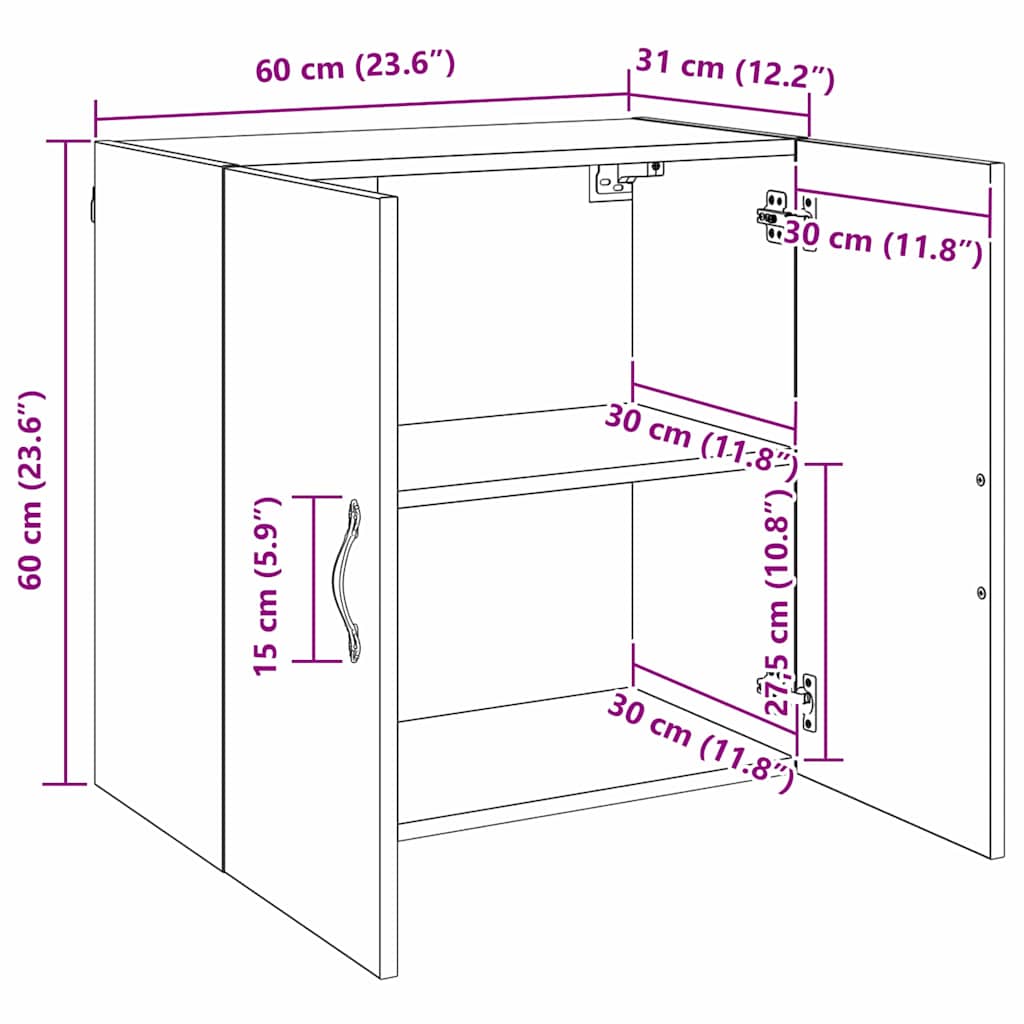 Mobiletto a muro Rovere artigianale 60 x 31 x 60 cm