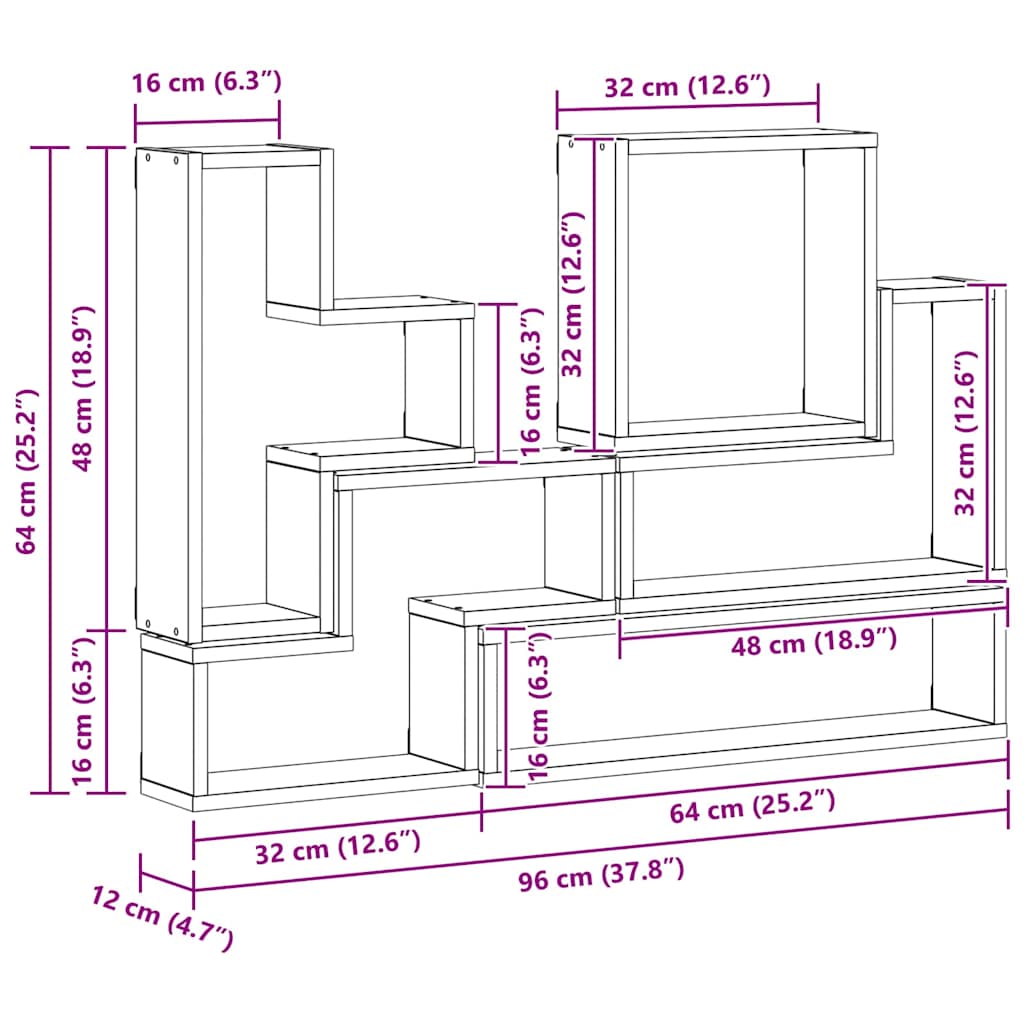 Scaffale da parete A parete Rovere Nero 96 x 12 x 64 cm