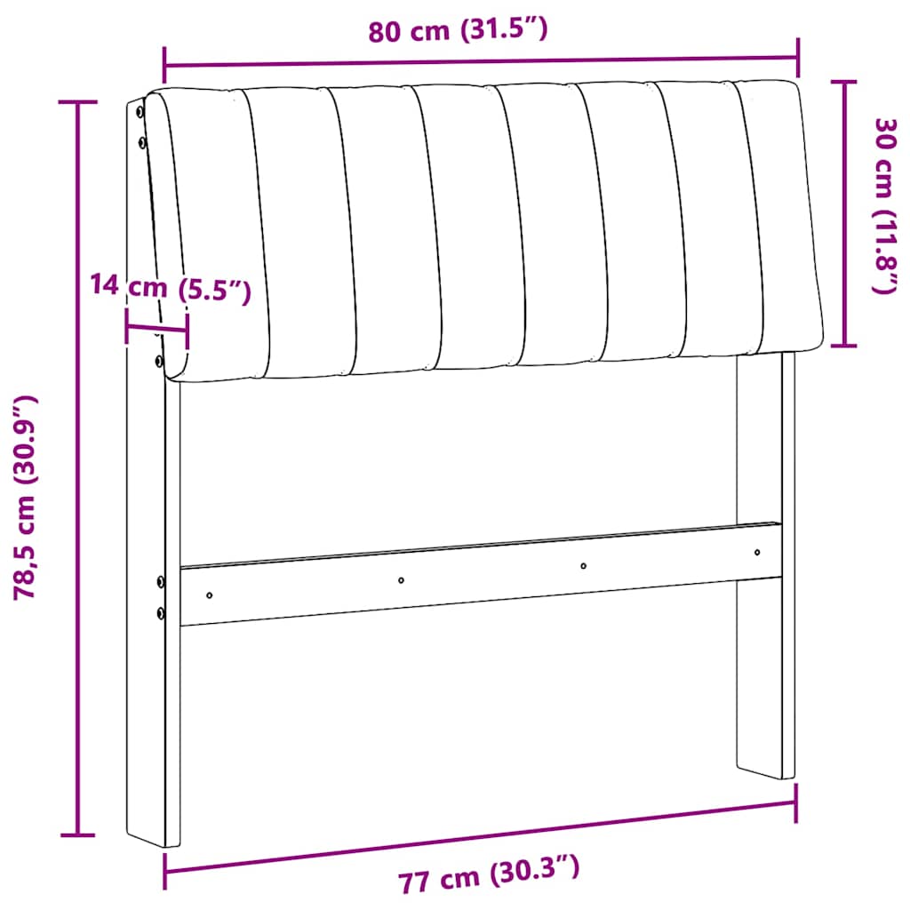 Testiera imbottita Nero 80 cm Pino massello
