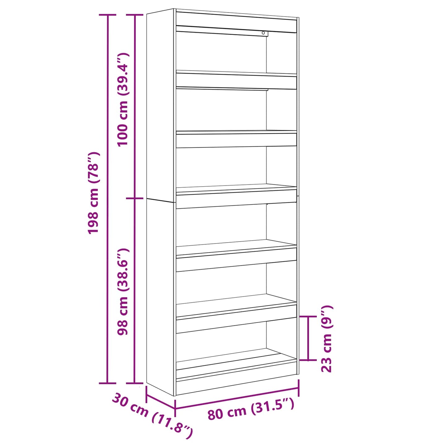 Armadio per Libri 6 livelli 80 x 30 x 198 cm Grigio Sonoma | homemem39