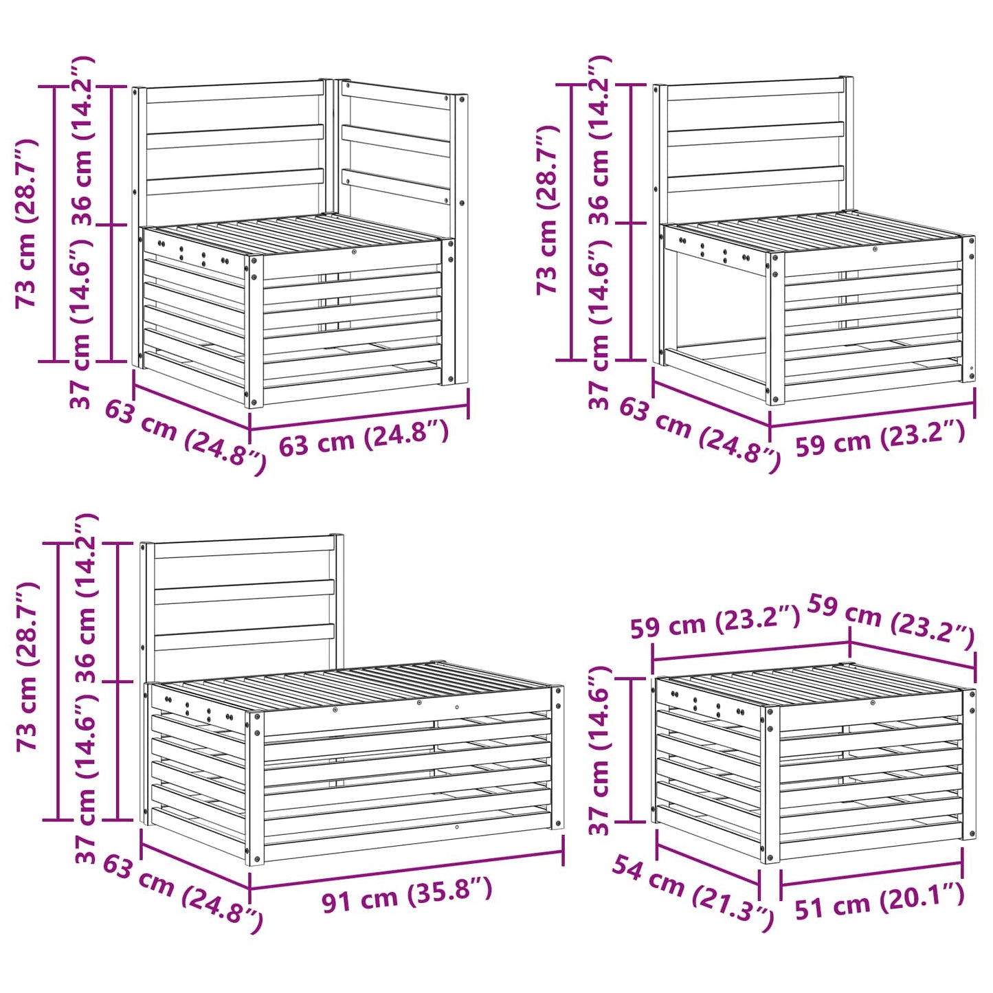 Set divani 6 Pezzo 59 x 59 x 37 cm | homemem39