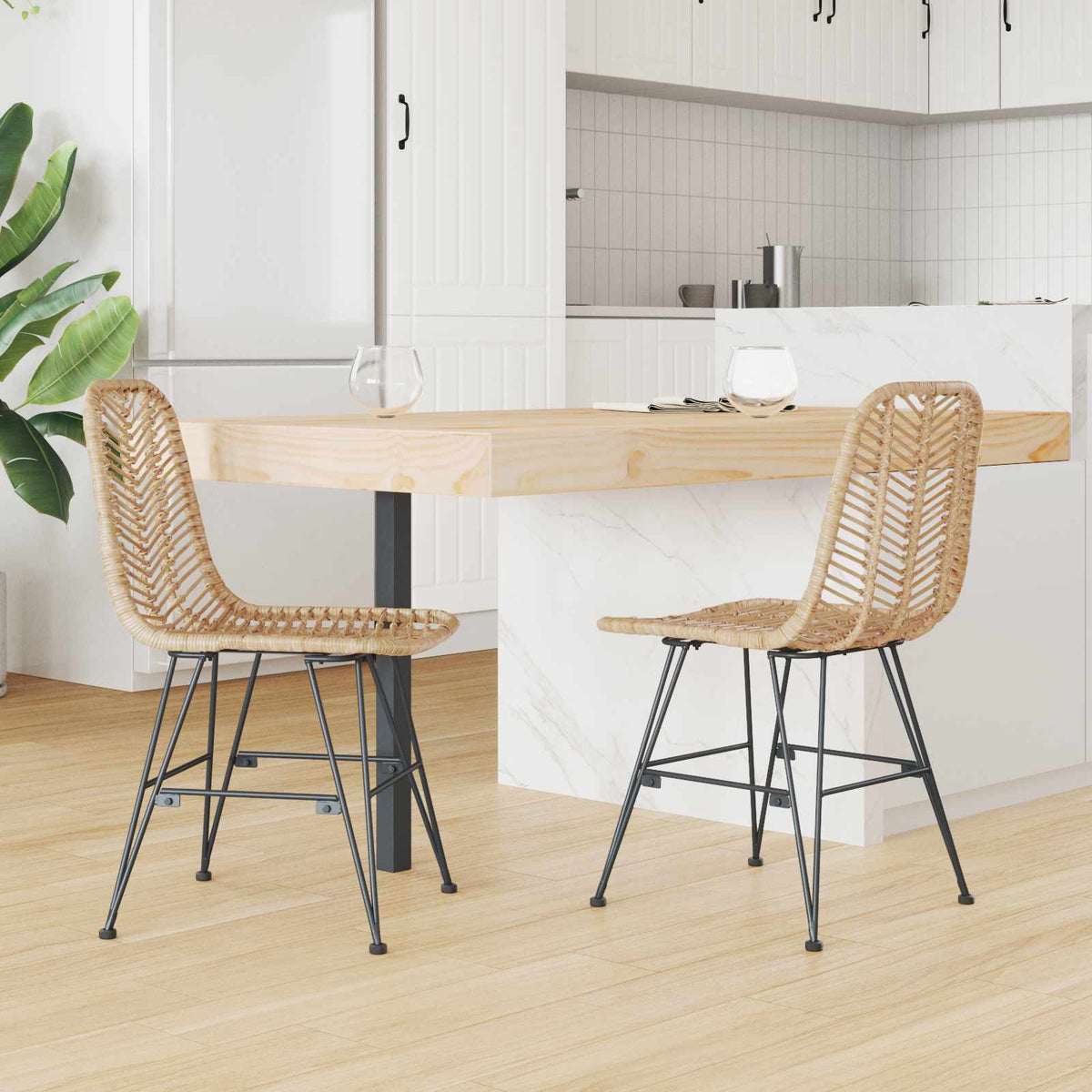 Sedia da pranzo 2 pz Rattan e Ferro Naturale - homemem39