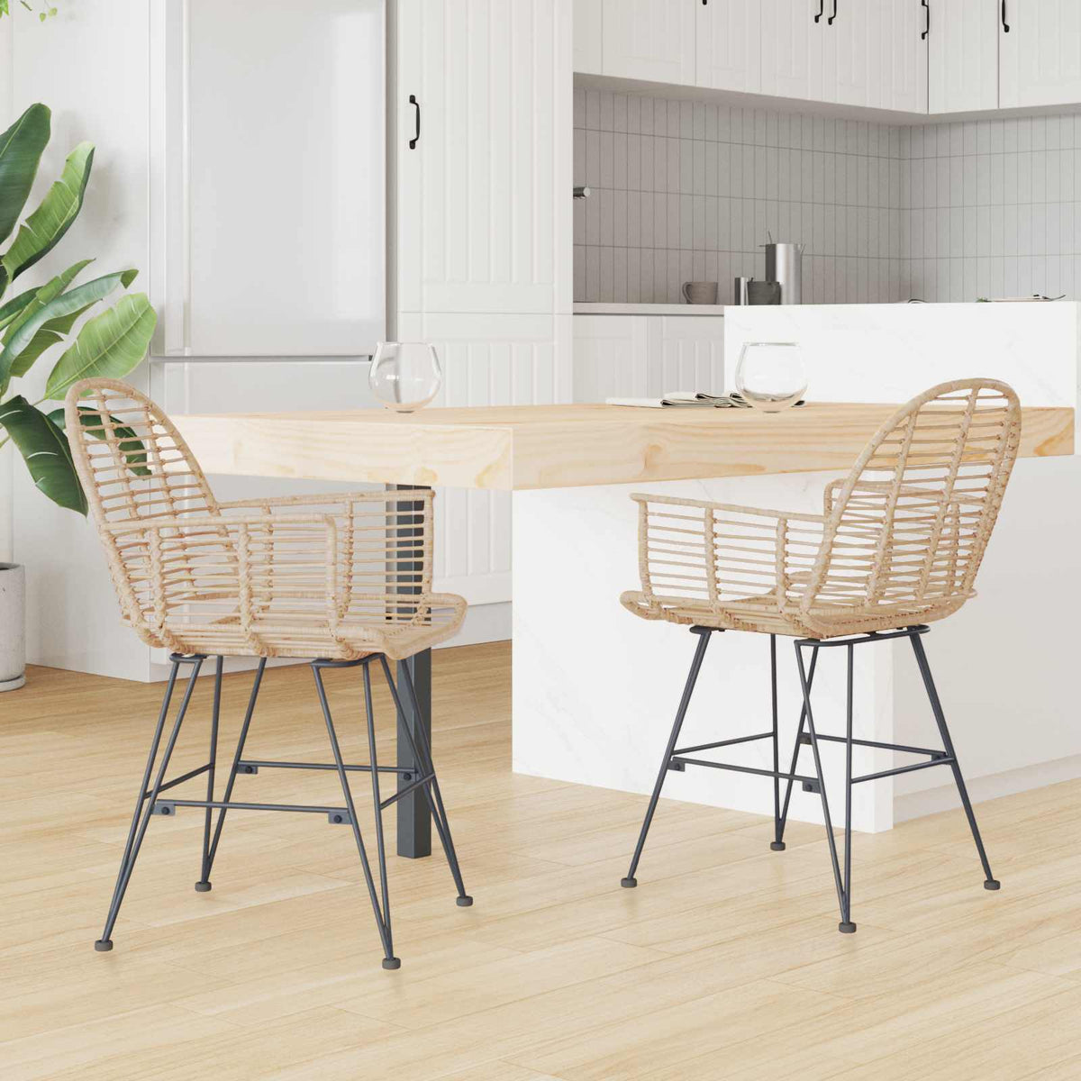 Sedia da pranzo 2 pz Rattan e Ferro Naturale 57 x 55 x 85 cm - homemem39