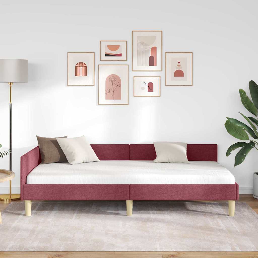 Cornice del letto ad angolo Rosso Vino 90 x 190 cm Tessuto | homemem39