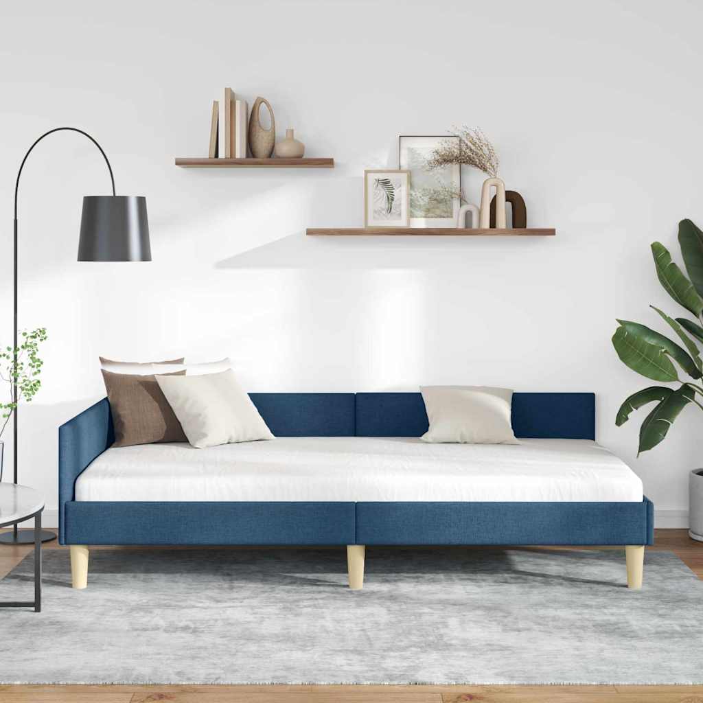 Cornice del letto ad angolo Blu 90 x 200 cm Tessuto | homemem39