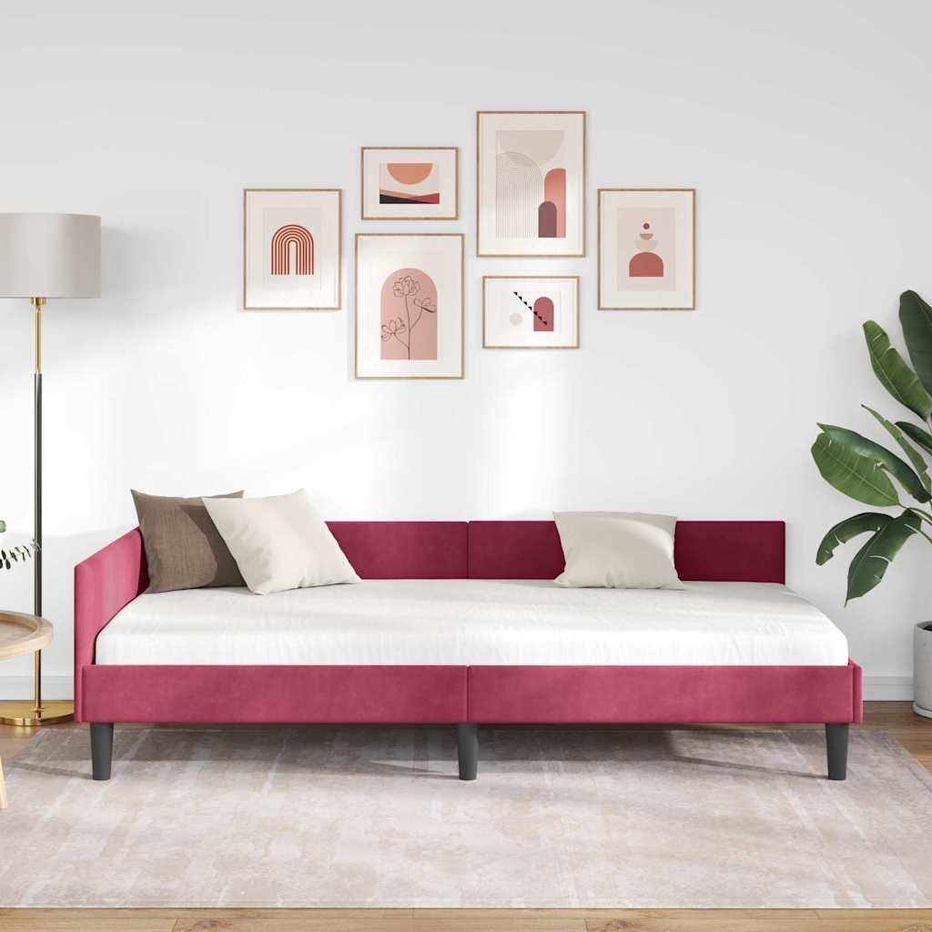 Cornice del letto ad angolo Rosso Vino 90 cm x 190 cm Velluto | homemem39