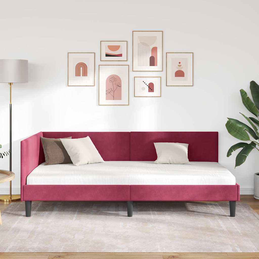Cornice del letto ad angolo Rosso Vino 90 cm x 200 cm Velluto | homemem39
