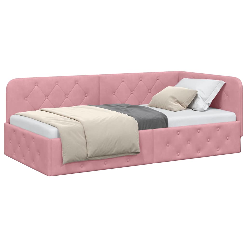 Cornice del letto ad angolo Rosa 90 x 190 cm Velluto | homemem39
