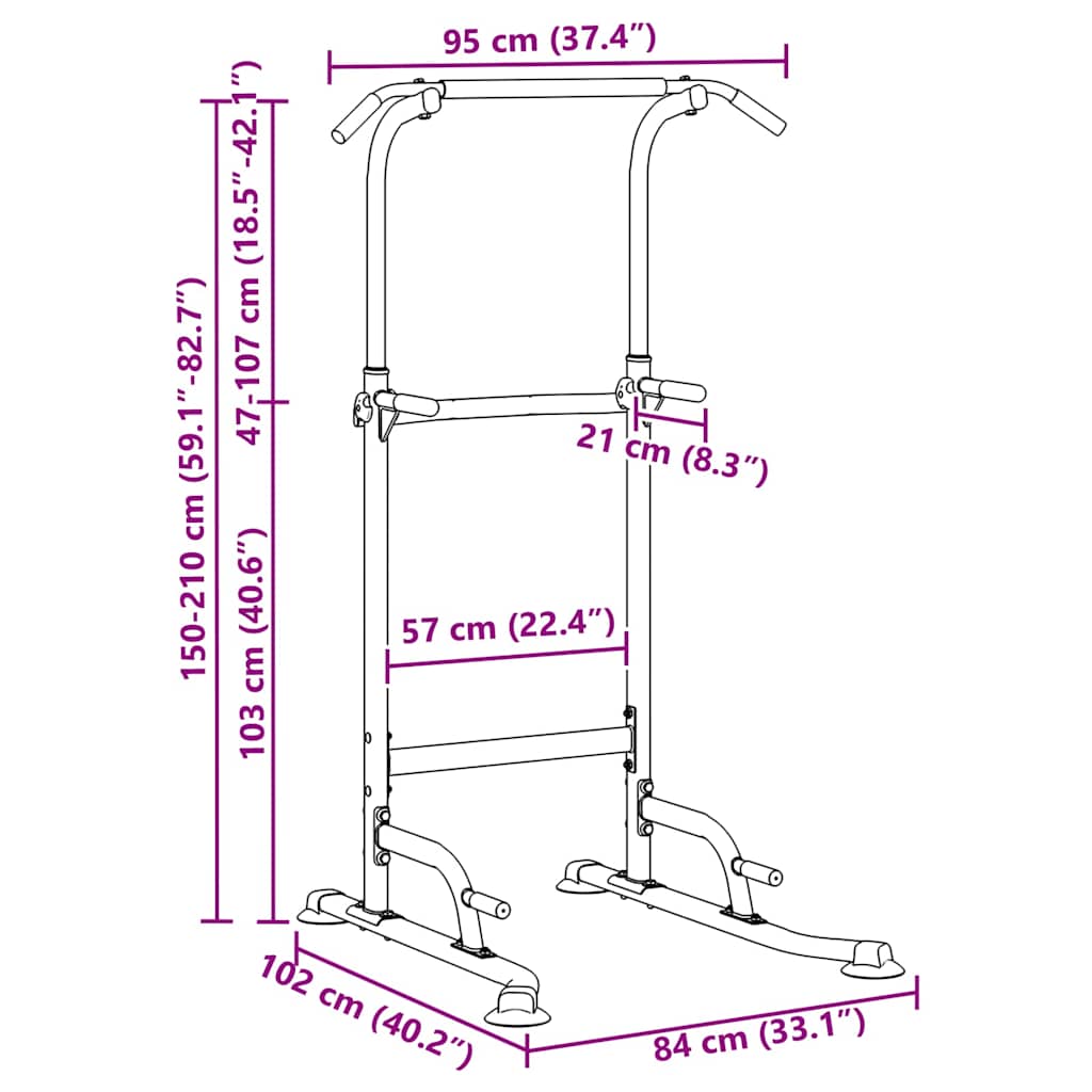Stazione per dips della torre di potenza Nero 102 x 95 x 210 cm | homemem39