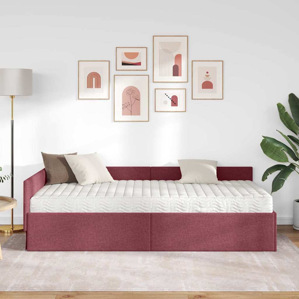 Struttura Letto Angolare con Materasso 2 pcs Rosso Tessuto | homemem39