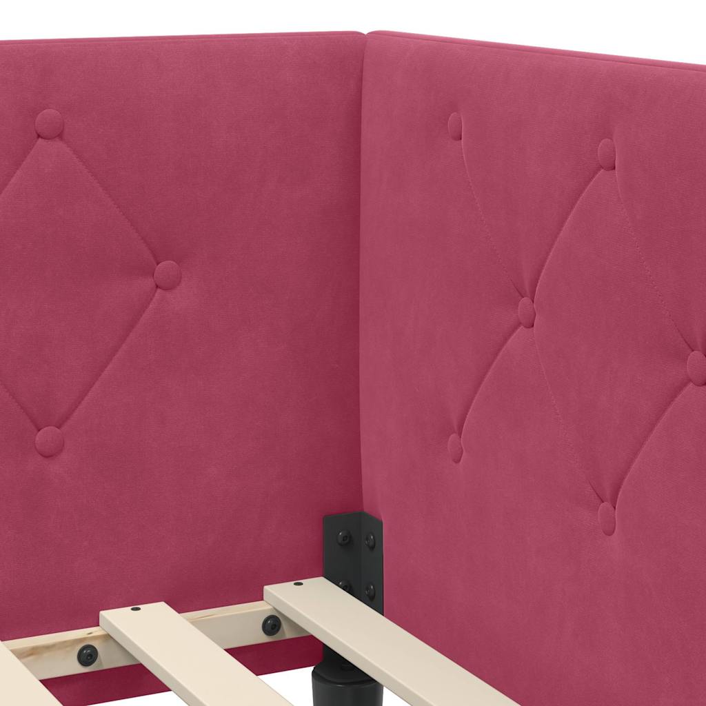 Cornice del letto ad angolo Rosso Vino 90 x 190 cm Velluto | homemem39