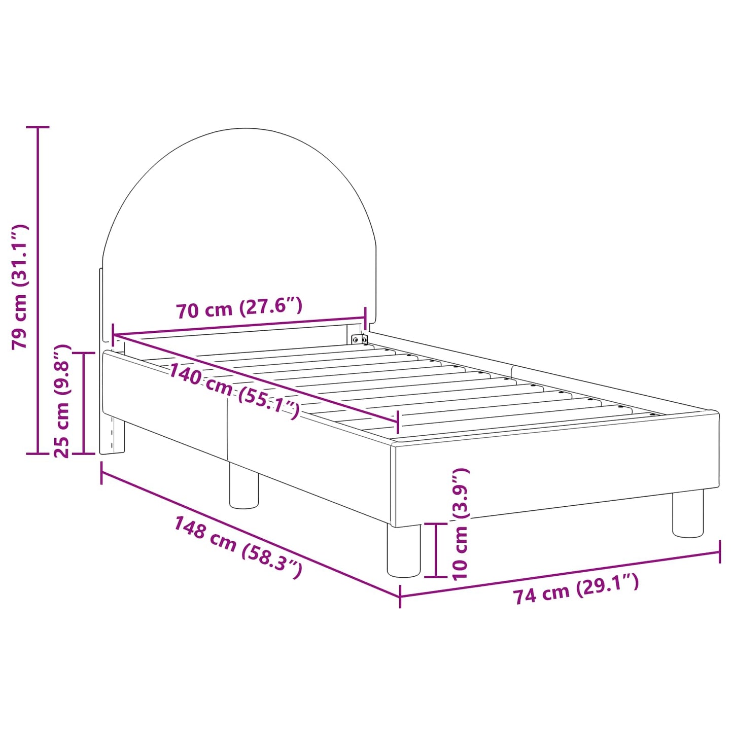 Struttura letto per bambini con testata Rosa 70 x 140 cm Bouclé | homemem39